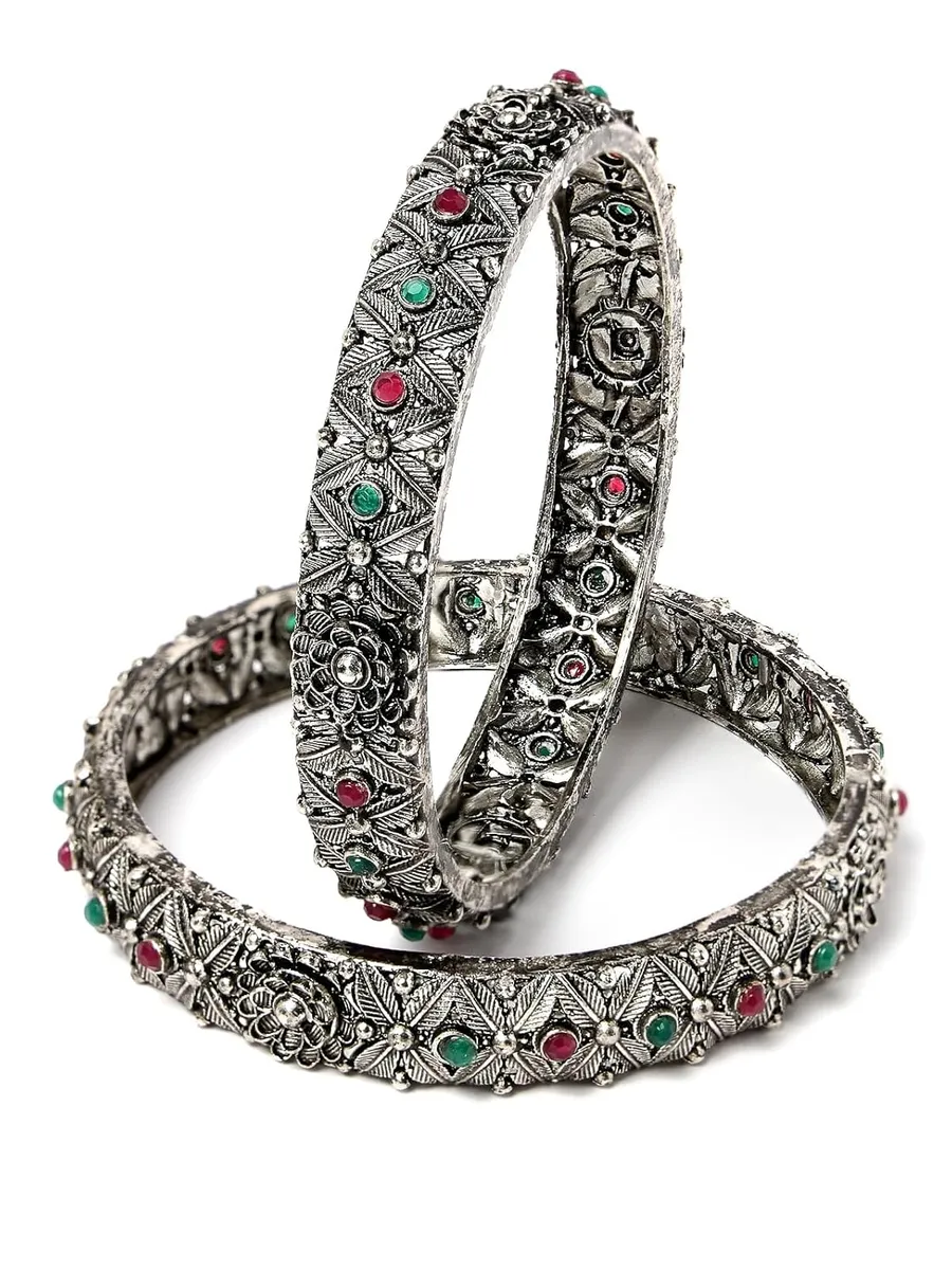 Sukkhi Traditional Gold Plated Red And Green Kada Bracelet Bangle Jewellery Set for Women & Girls