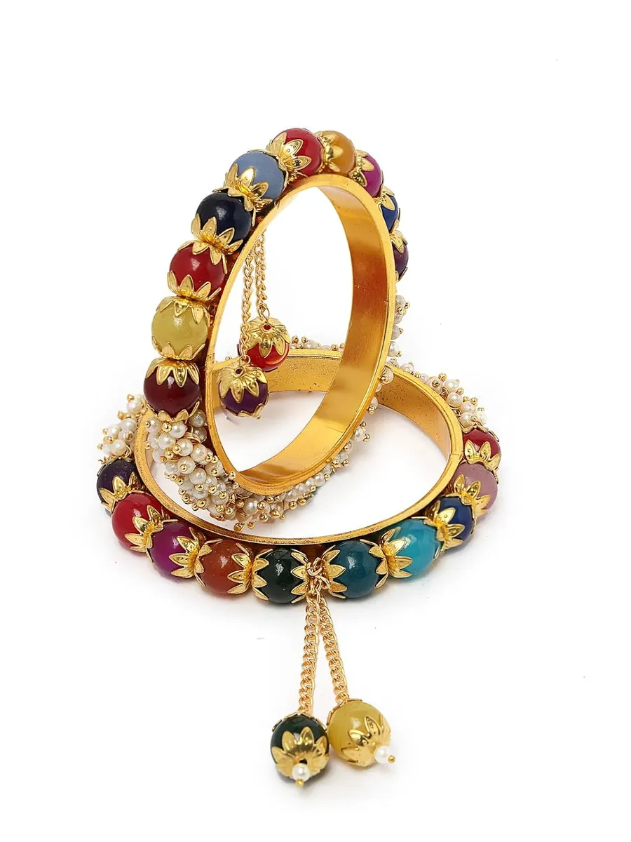 Sukkhi Traditional Gold Plated Red And Green Kada Bracelet Bangle Jewellery Set for Women & Girls