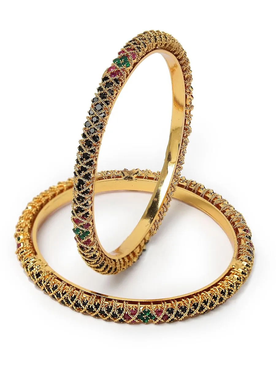 Sukkhi Traditional Gold Plated Red And Green Kada Bracelet Bangle Jewellery Set for Women & Girls
