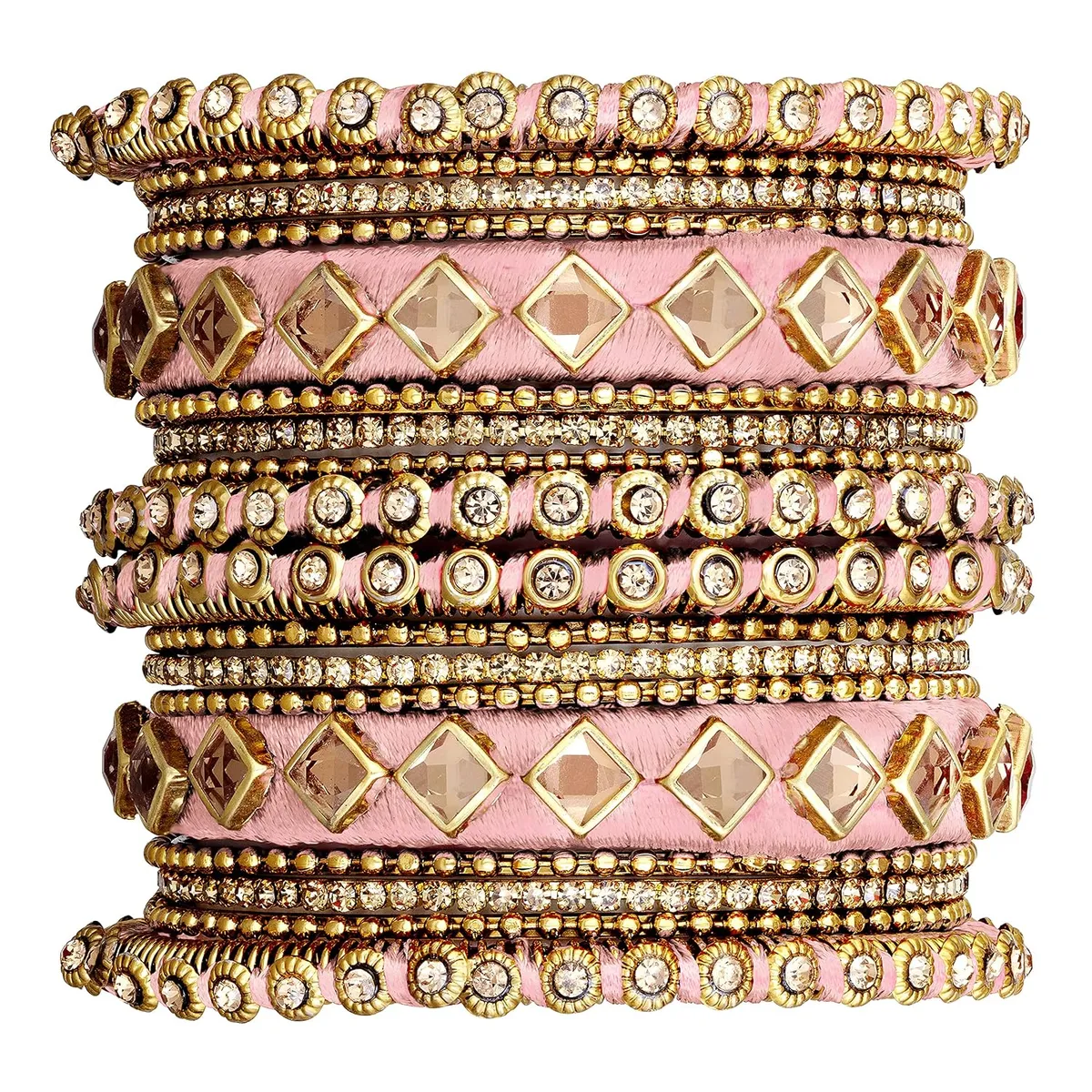 Peora Ethnic Traditional Silk Thread Kundan Bangle Set Gift for Women