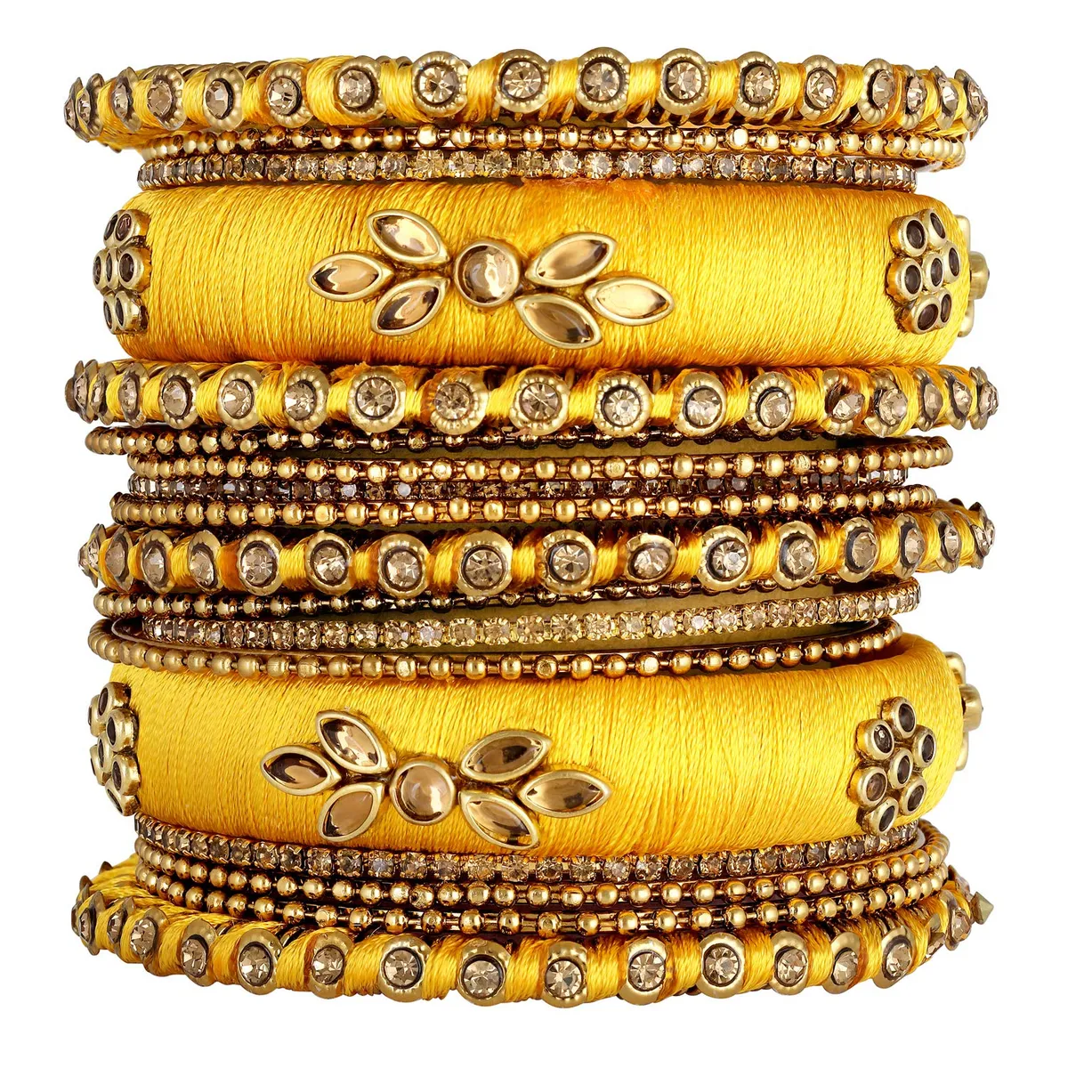 Peora Kundan Studded Silk Thread Bangles Set Gift for Women