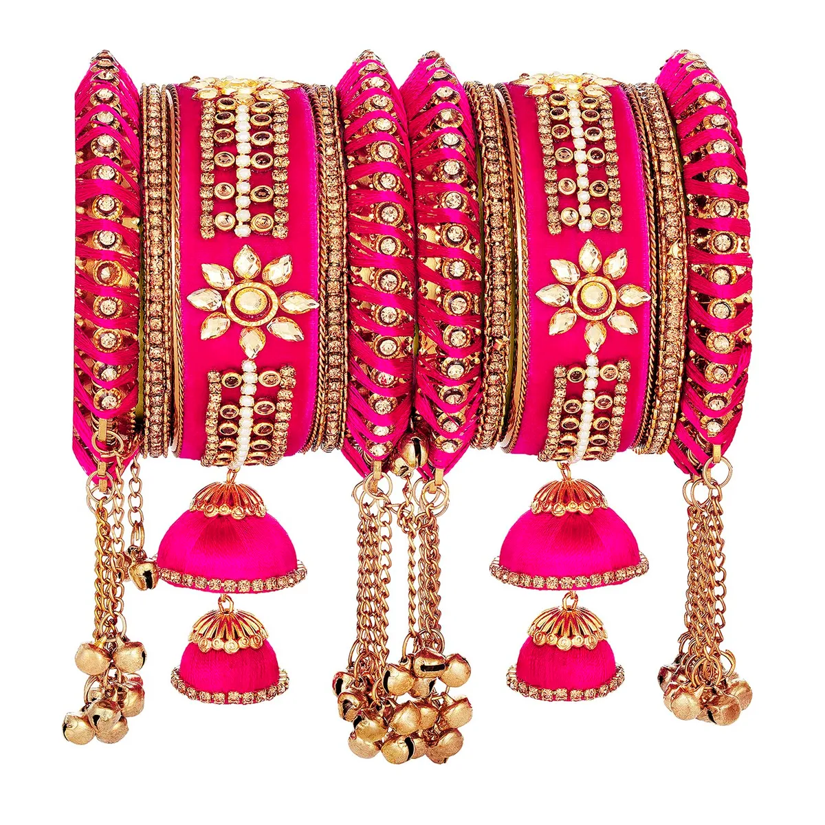 Peora Velvet Silk Thread Kundan Studded Chuda Bangles Set Gift for Women