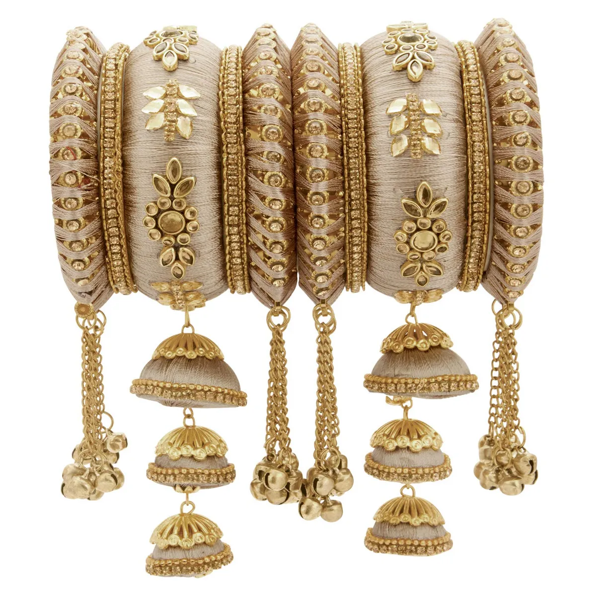 Peora Silk Thread Kundan & Stones Studded Bangle Set Gift for Women