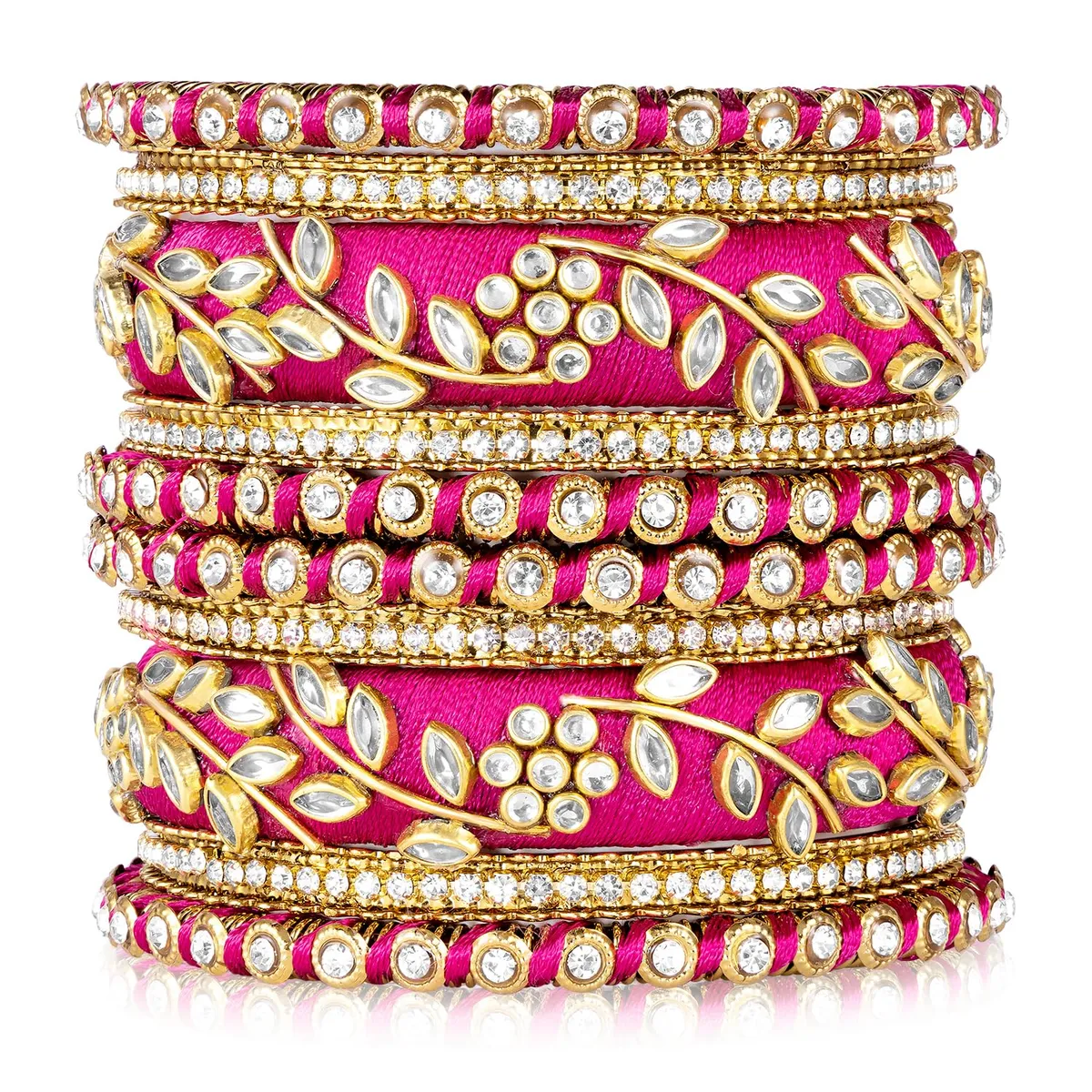 Peora Gold Plated Ethnic Kundan Studded Chuda Bangle Set for Women & Girls (Size - 2.6 inch)