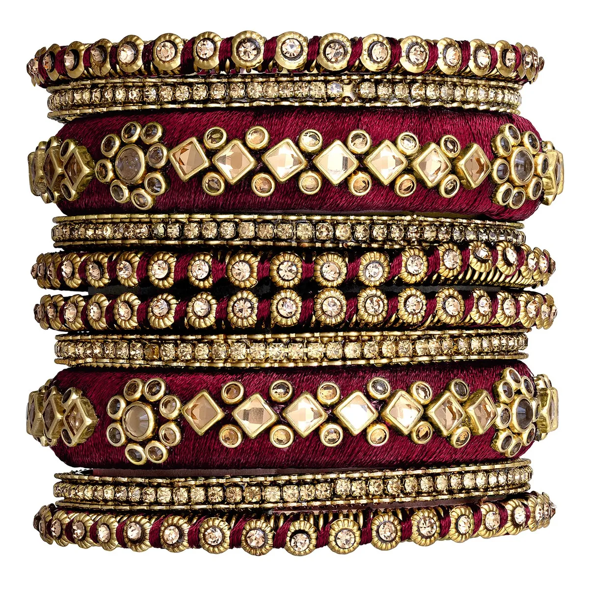 Peora Gold Plated Faux Kundan Studded Silk Thread Ethnic Bangles Jewellery for Women