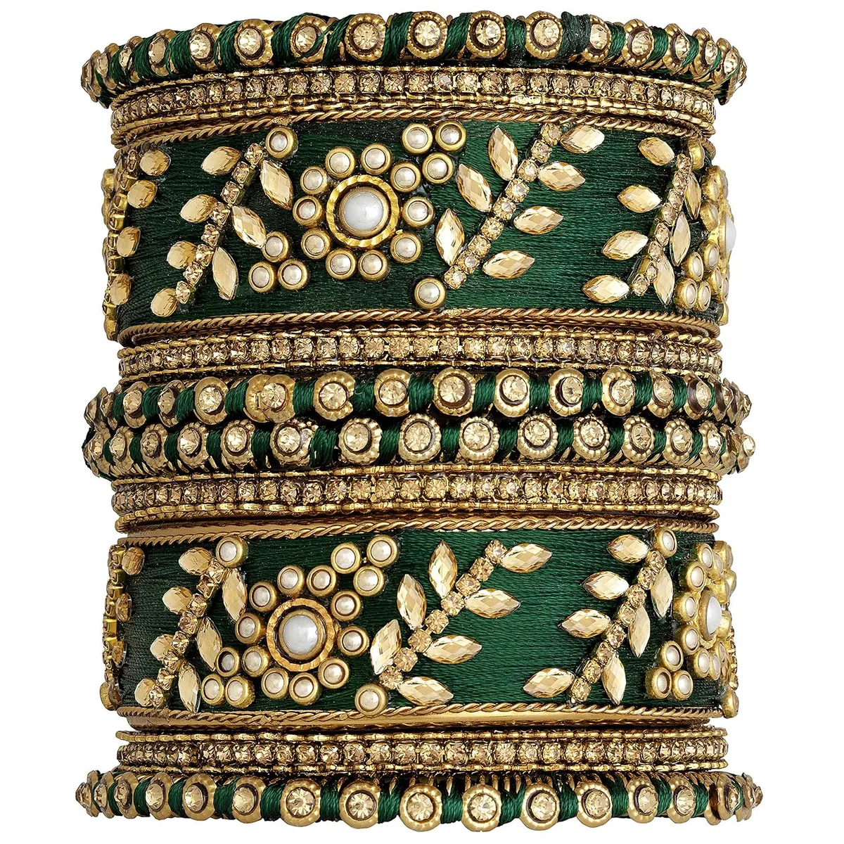 Peora Silk Thread Kundan & Stone Studded Chuda Bangles Set Gift for Women