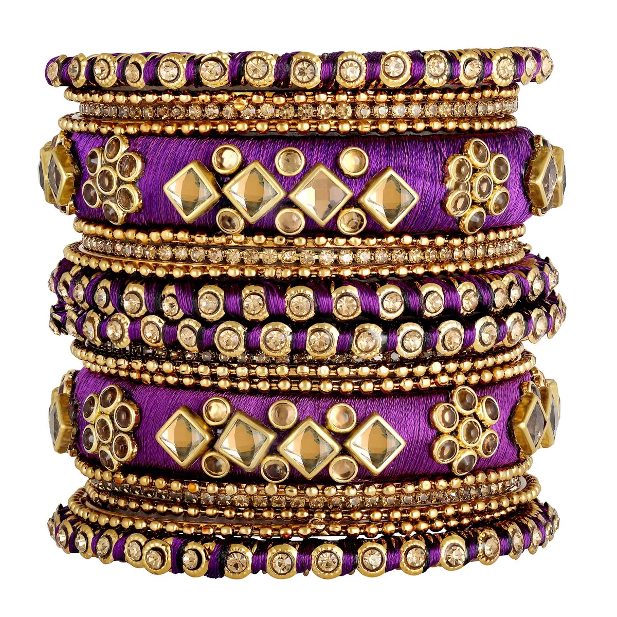 Peora Silk Thread Stone & Kundan Studded Chuda Bangles Set Ethnic Jewellery Gift for Women