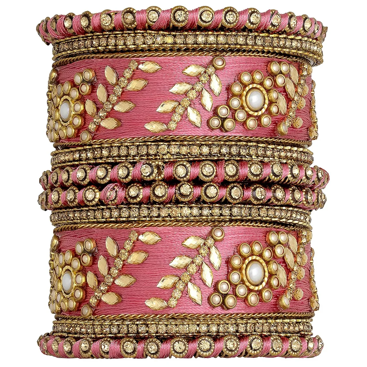 Peora Silk Thread Kundan & Stone Studded Chuda Bangles Set Gift for Women