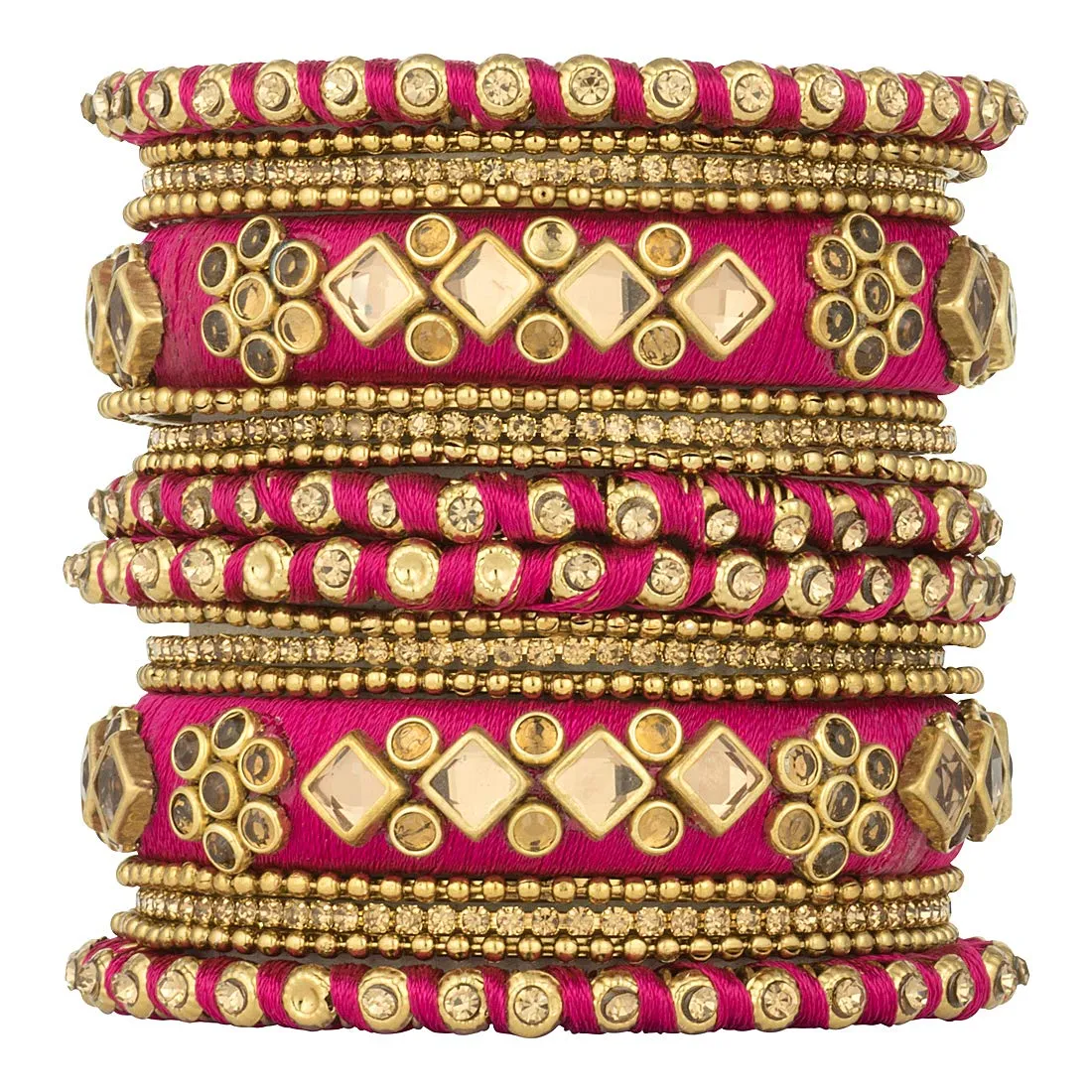 Peora Silk Thread Stone & Kundan Studded Chuda Bangles Set Ethnic Jewellery Gift for Women