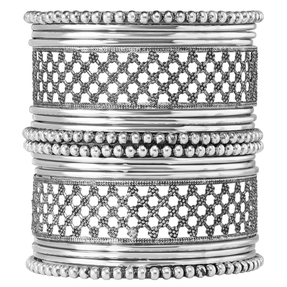 Peora Traditional Silver Plated Metal Bangles Ethnic Stylish Fashion Jewellery Gift for Women (Set of 1)
