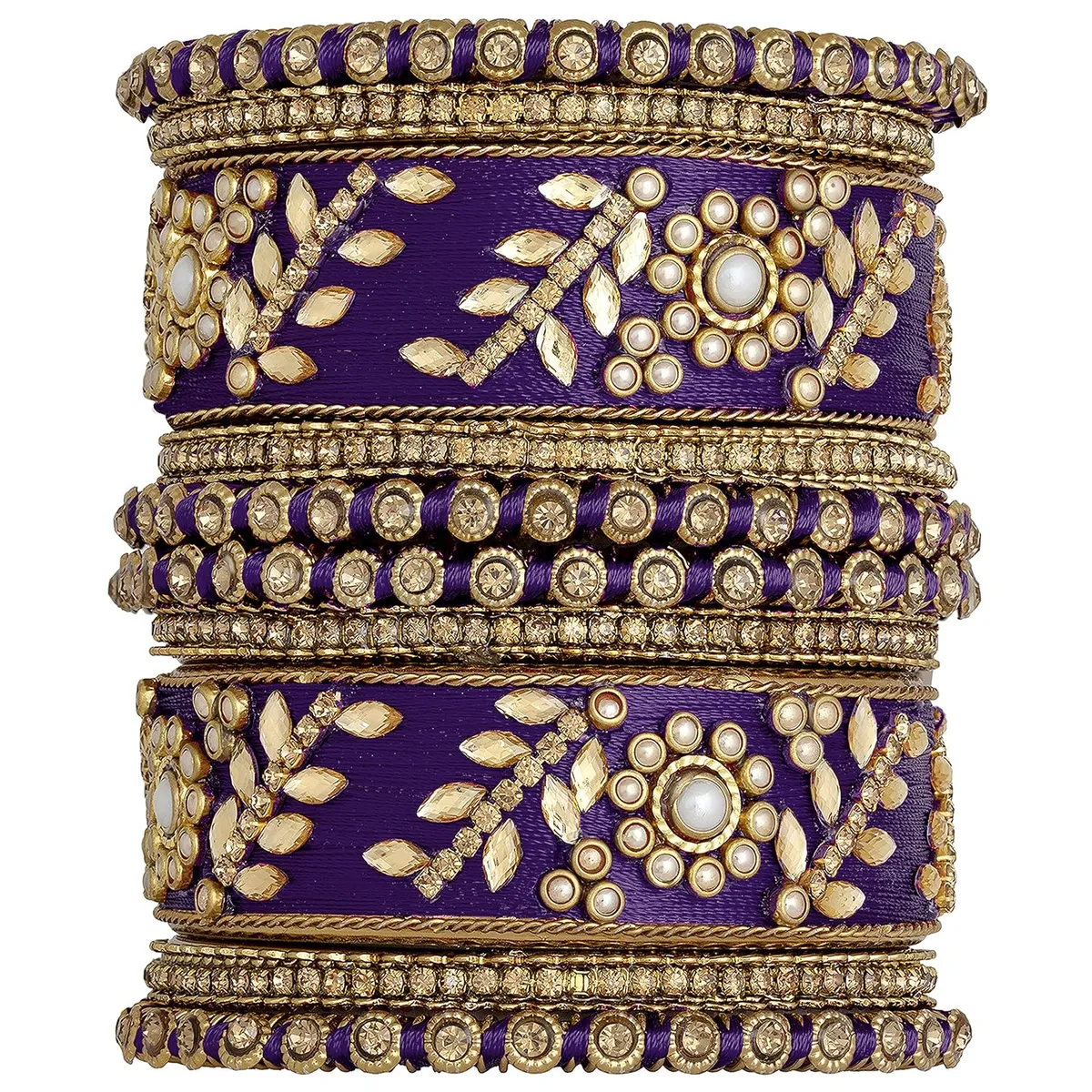 Peora Silk Thread Kundan & Stone Studded Chuda Bangles Set Gift for Women