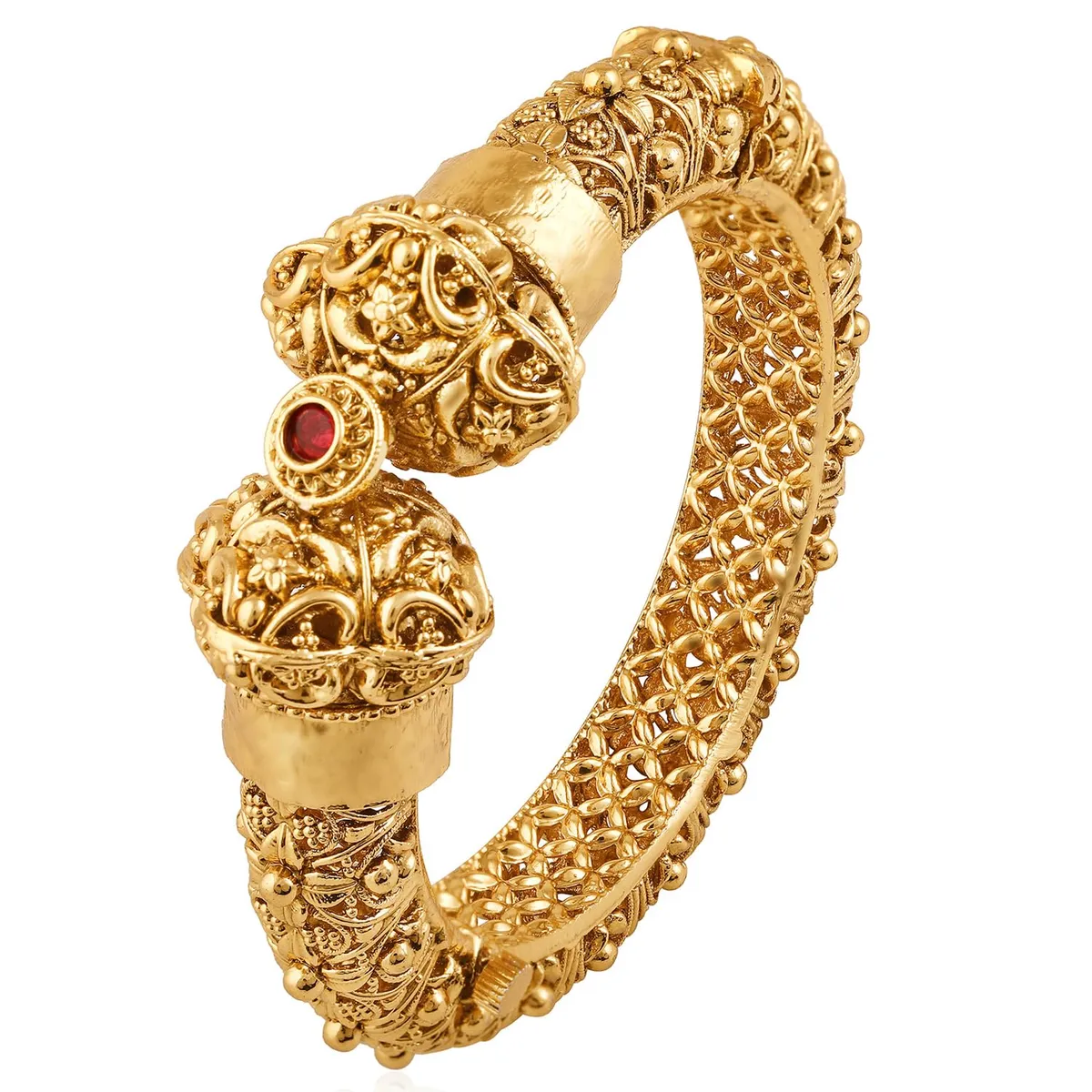 Peora Gold Plated Synthetic Stone Studded Ethnic Kada Bangle Ethnic Jewellery for Women & Girls (2.6 inch, 1 Pc)