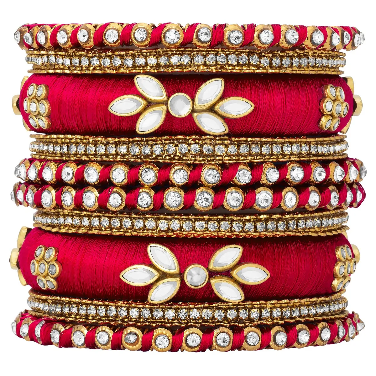Peora Kundan Studded Silk Thread Bangles Set Gift for Women