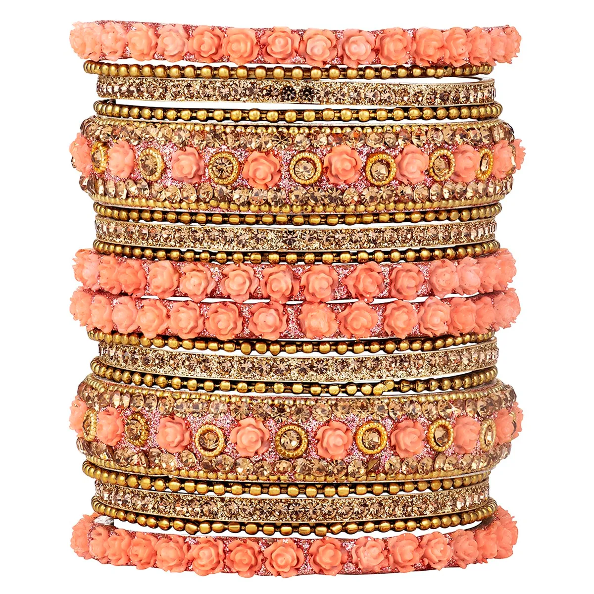 Peora Floral Roses Engraved Chuda Bangles Set Gift for Women
