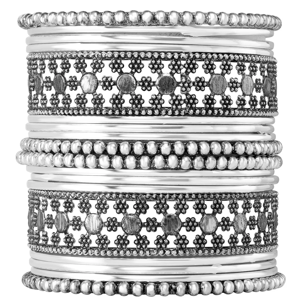 Peora Traditional Silver Plated Metal Bangles Ethnic Fancy Stylish Fancy Jewellery Gift for Women (Set of 1)