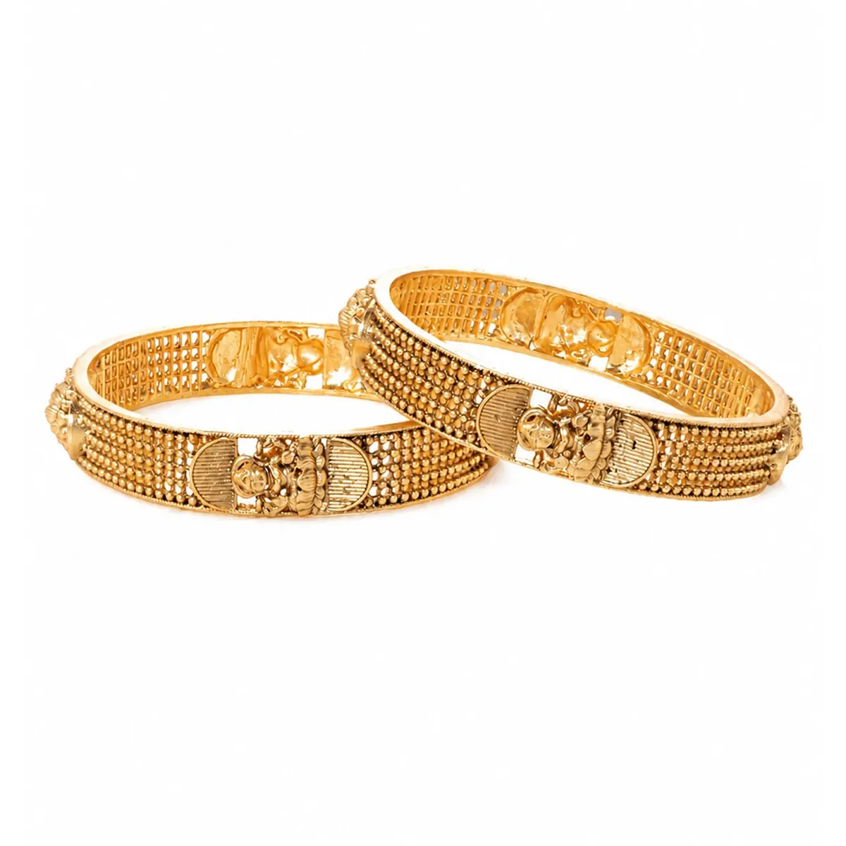 Peora Gold Plated Ethnic Metal Kangan Broad Bangle Set for Women | Size -2.4 inch | Lakshmi Motif | Festive & Bridal Jewellery | Gift for Her