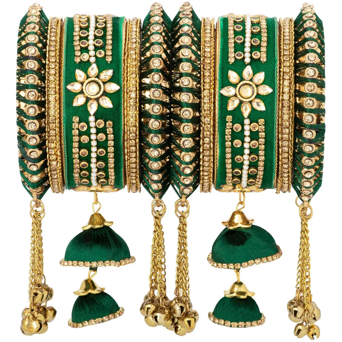 Peora Velvet Silk Thread Kundan Studded Chuda Bangles Set Gift for Women