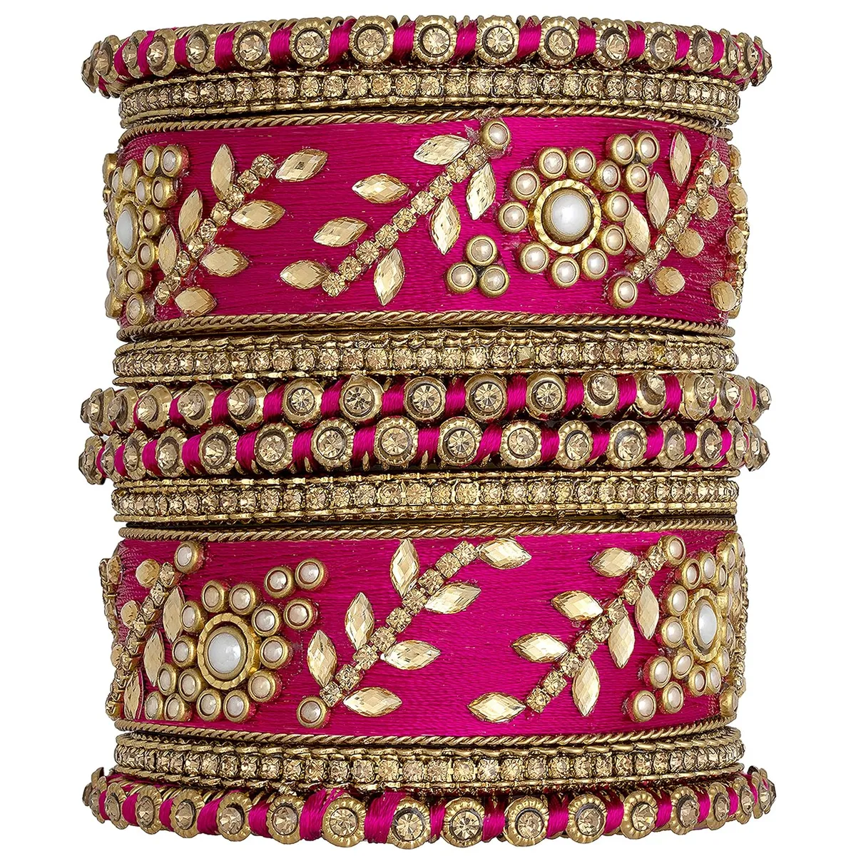 Peora Silk Thread Matching Floral Bangle Set Bridal Chuda Chura Jewellery for Women Girls Navratri Gift - Size 2.8 inch