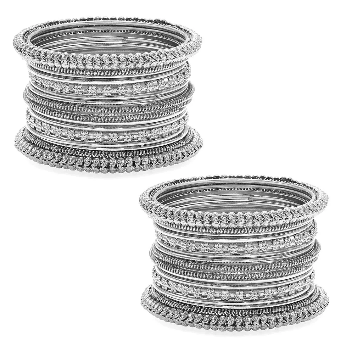 Peora Traditional Antique Look Oxidized Silver Plated & Brass Bangle Gift for Women Girls 2.6" Set of 2