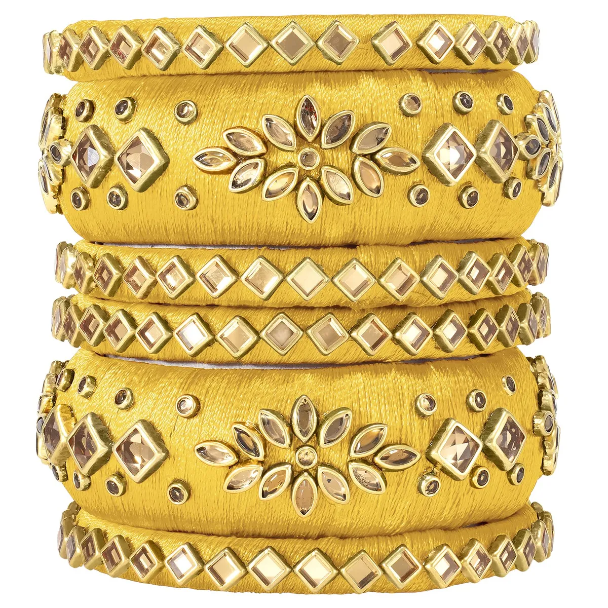 Peora Blue Silk Thread Crystal Studded Floral Design Bangle Chuda Set Jewellery for Women Girls