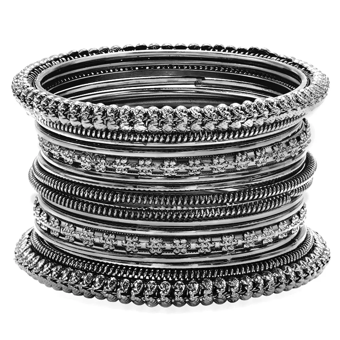 PEORA Silver Plated Metal Bangles Set Ethnic Fashion Jewellery Navratri Gift for Women Girls