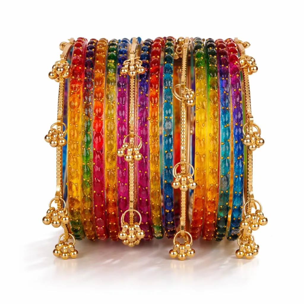 Shining Diva Fashion 16 Pcs Trendy Stylish Glass & Kashmiri Ghungroo Bangles Set for Women & Girls | Premium Latest Traditional Festive Wedding Party Jewellery