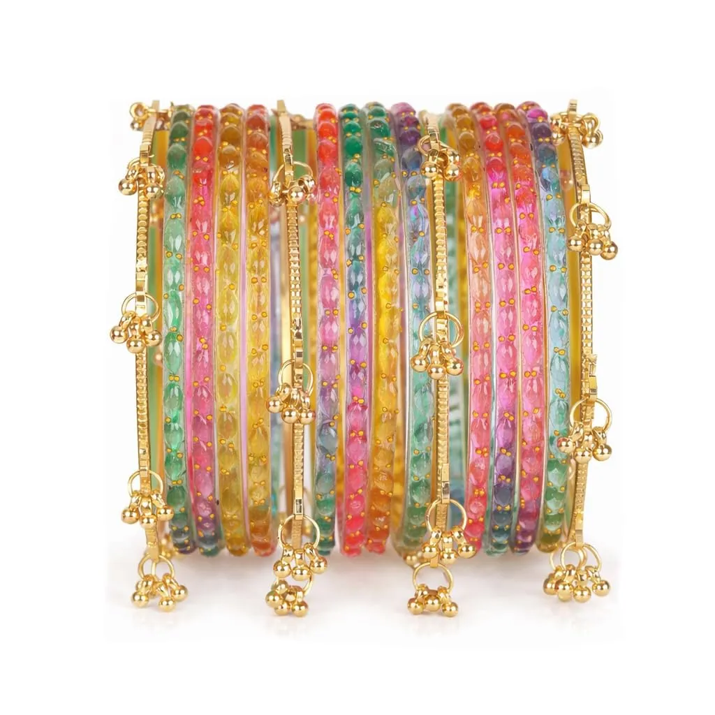 Shining Diva Fashion 16 Pcs Trendy Stylish Glass & Kashmiri Ghungroo Bangles Set for Women & Girls | Premium Latest Traditional Festive Wedding Party Jewellery