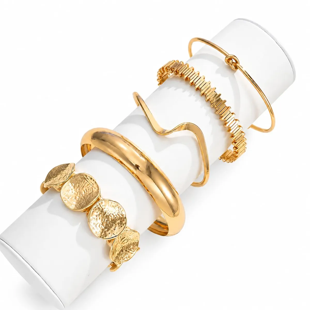 Shining Diva Fashion Set of 5 Multilayer Gold Plated Bangle Bracelets for Women & Girls | Stylish Stack Cuff Gifts Bracelet | Latest Western Jewellery