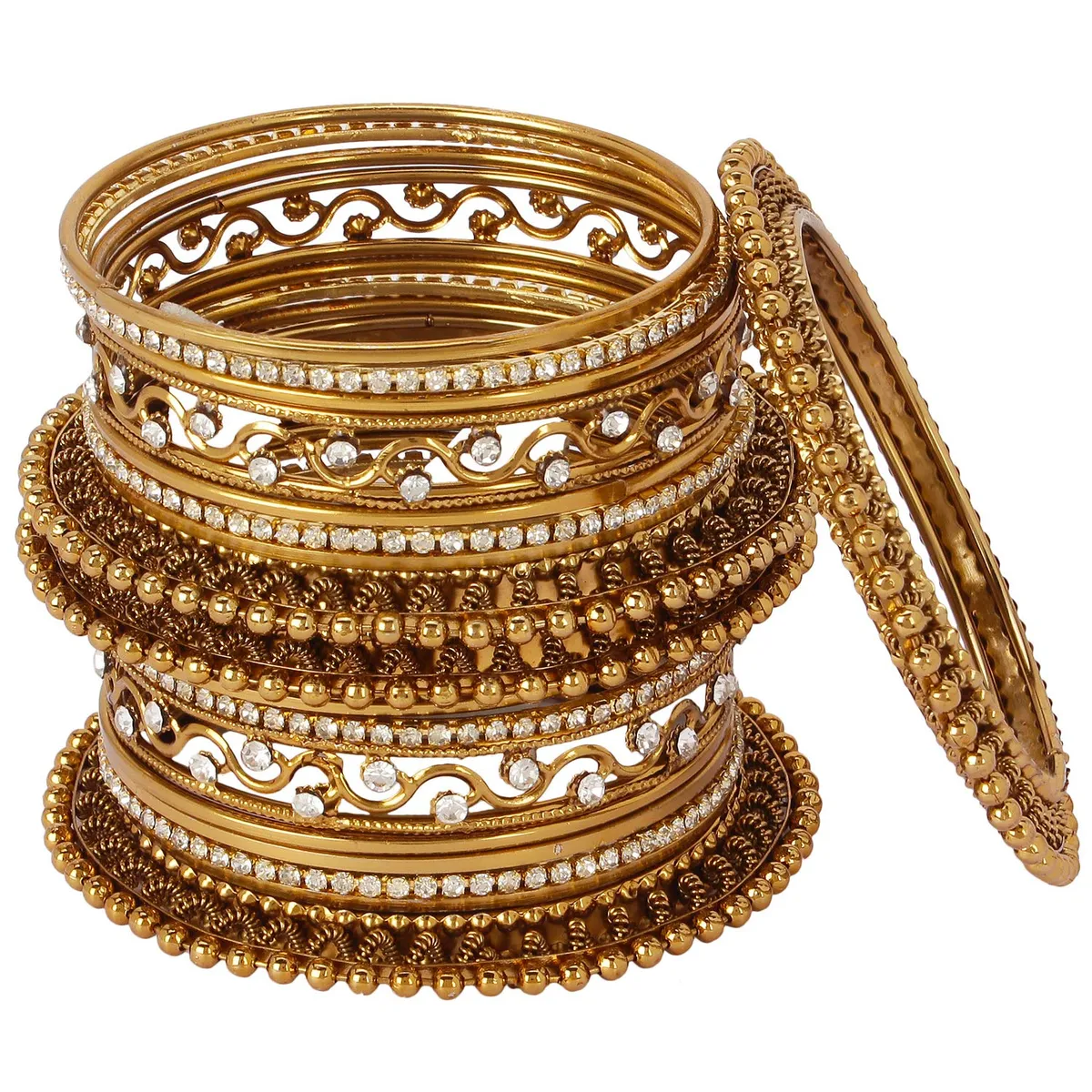 Shining Diva Fashion Latest Stylish Antique Gold and Silver Plated Traditional Bangles for Women (Set of 18)