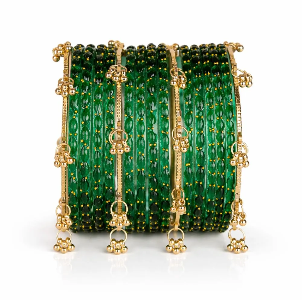 Shining Diva Fashion 16 Pcs Trendy Stylish Glass & Kashmiri Ghungroo Bangles Set for Women & Girls | Premium Latest Traditional Festive Wedding Party Jewellery