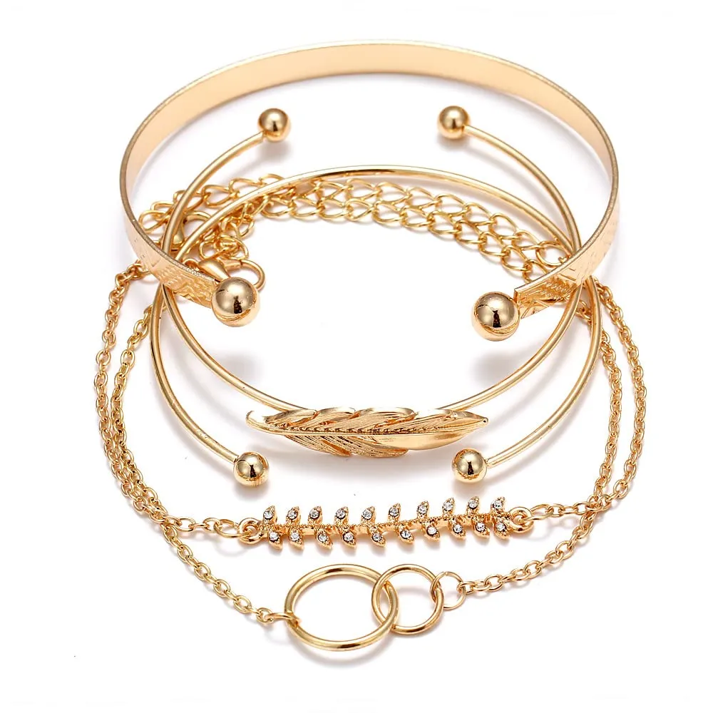 Shining Diva Fashion Set of 5 Stylish Multilayer Crystal Bangle Gold Plated Bracelet for Women and Girls (Golden) (13075b), One Size