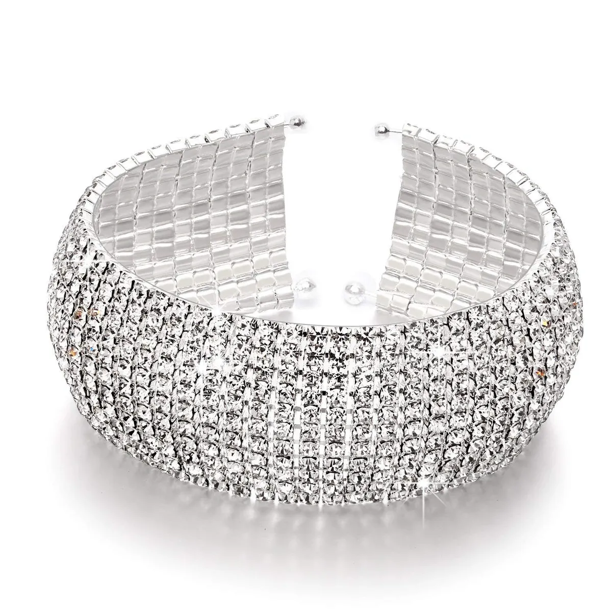 Shining Diva Fashion 18k Rose Gold and Silver Plated Adjustable Crystal Cuff Bracelet for Women and Girls