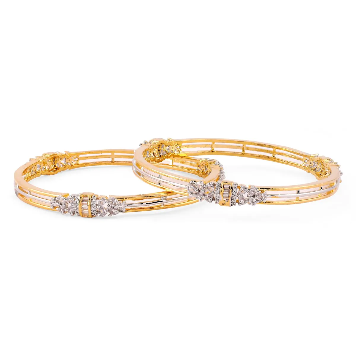 Rubans Gold Plated American Diamond Set of 2 Bangles Set for Women Stylish
