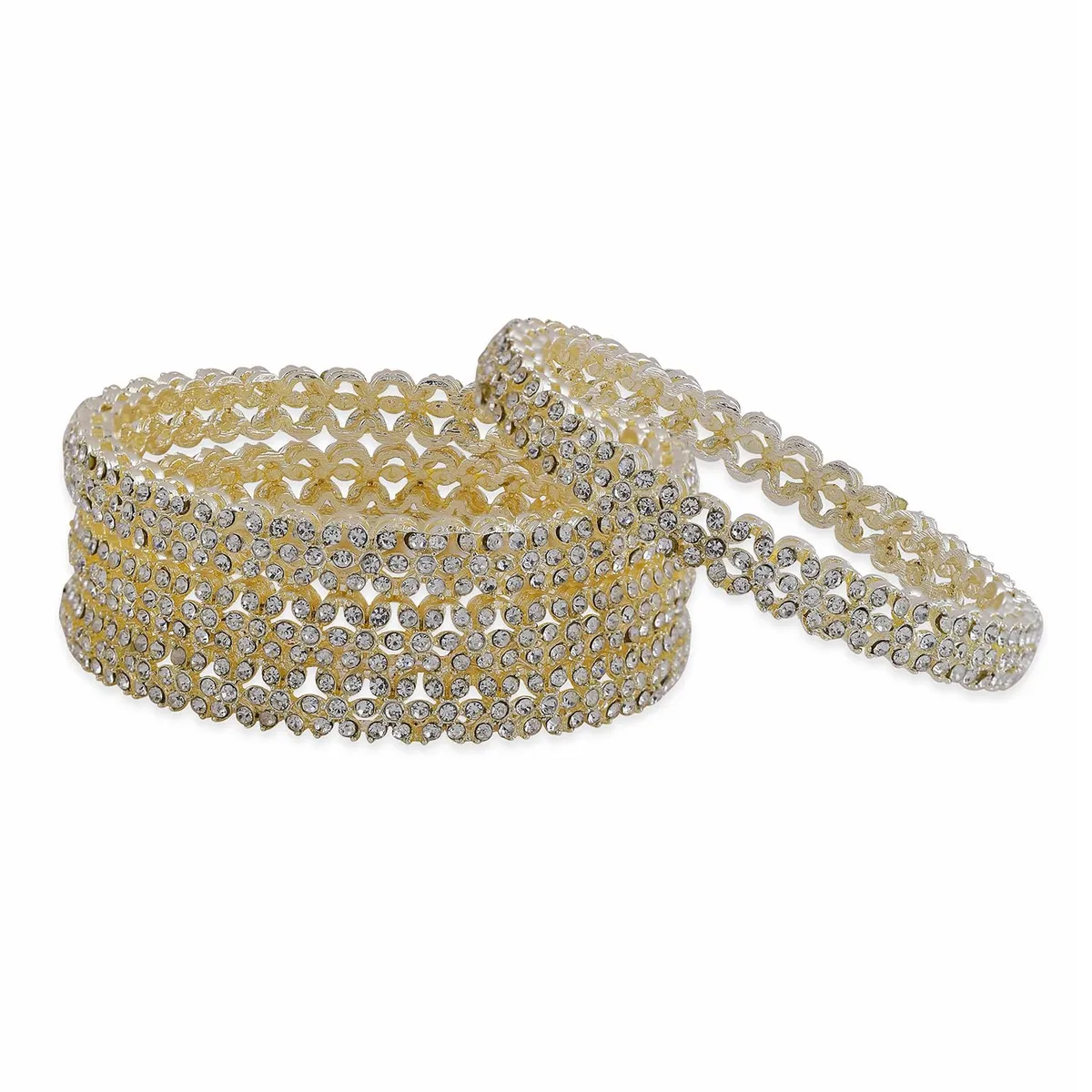 Rubans Set of 4 18K Gold-Plated Dazzling AD Studded Handcrafted Premium Bangles for Women