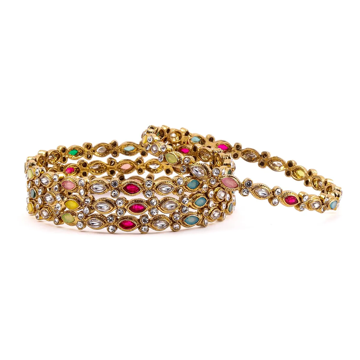Rubans Set of 4 Kundan Ethnic Bangles Trendy Jewellery Gift for Women & Girls