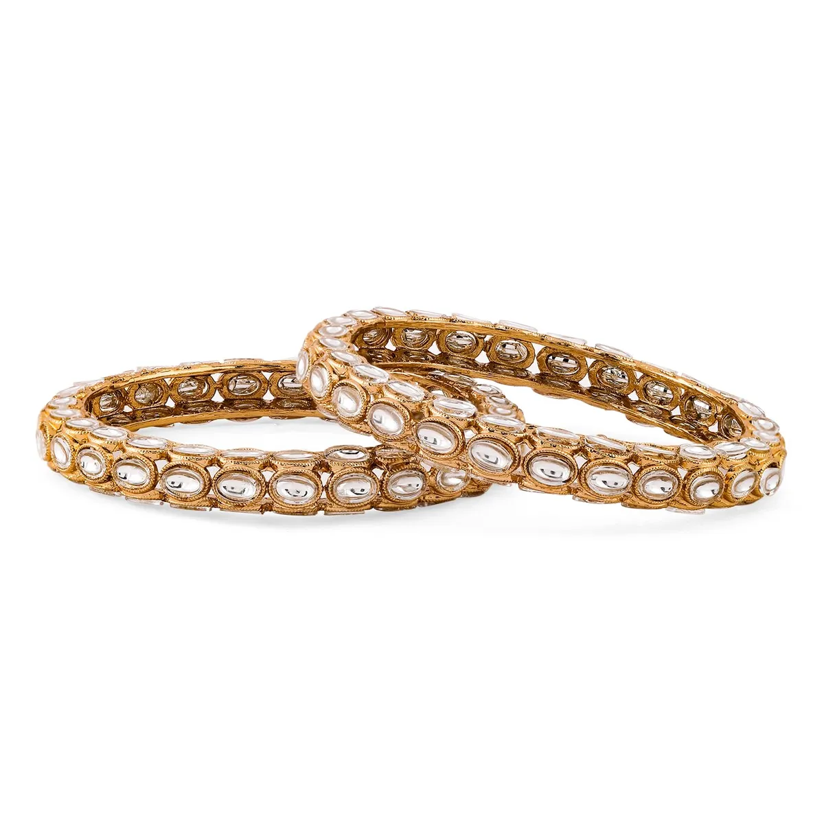 Rubans Gold Plated Mirror Work Floral Traditional Bangles Set For Women