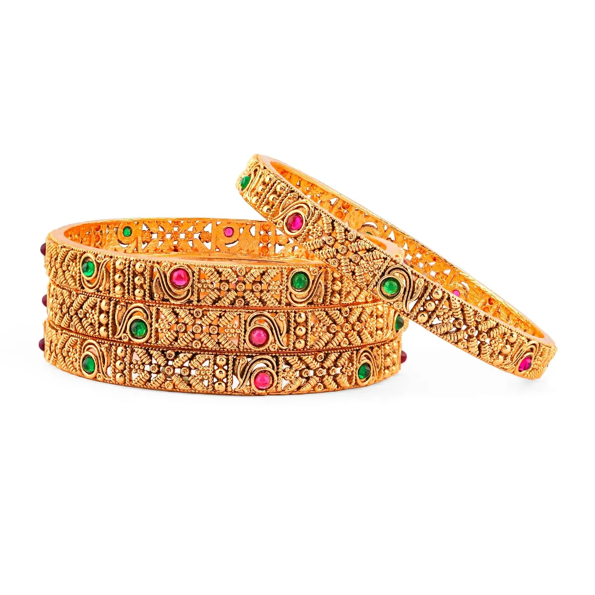 Rubans Gold Plated Traditional Ethnic Stylish Bangles Set for Women Wedding