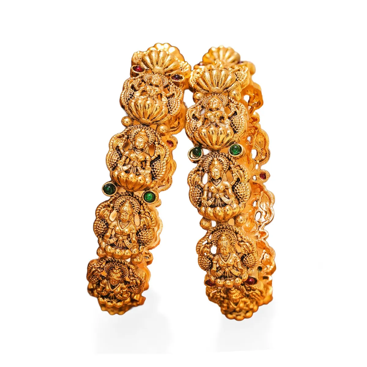 Rubans Gold Plated Temple Lakshmi Festive Bangles Set For Women