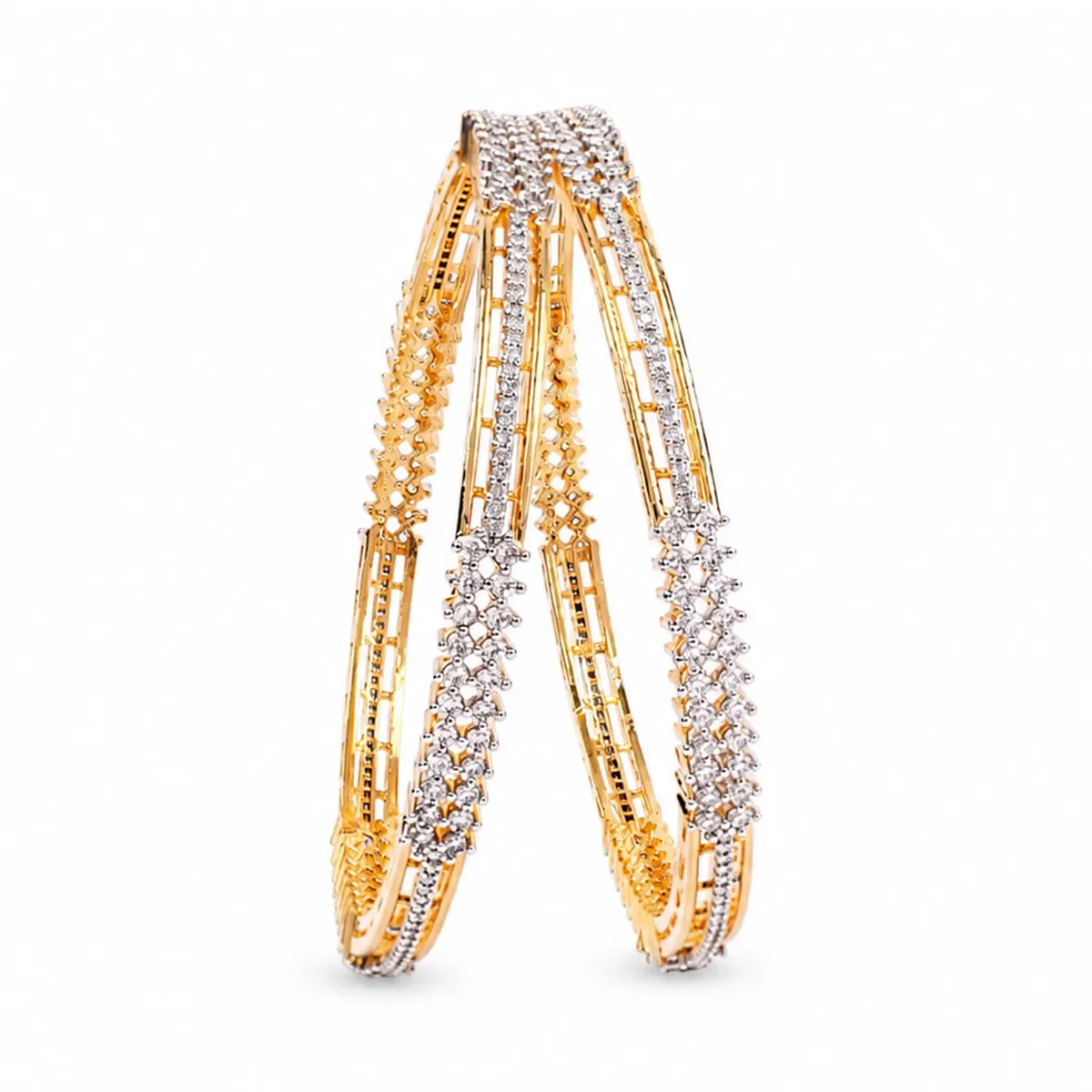 Rubans Gold Plated White Zircon Festive Wedding Bangles Set For Women