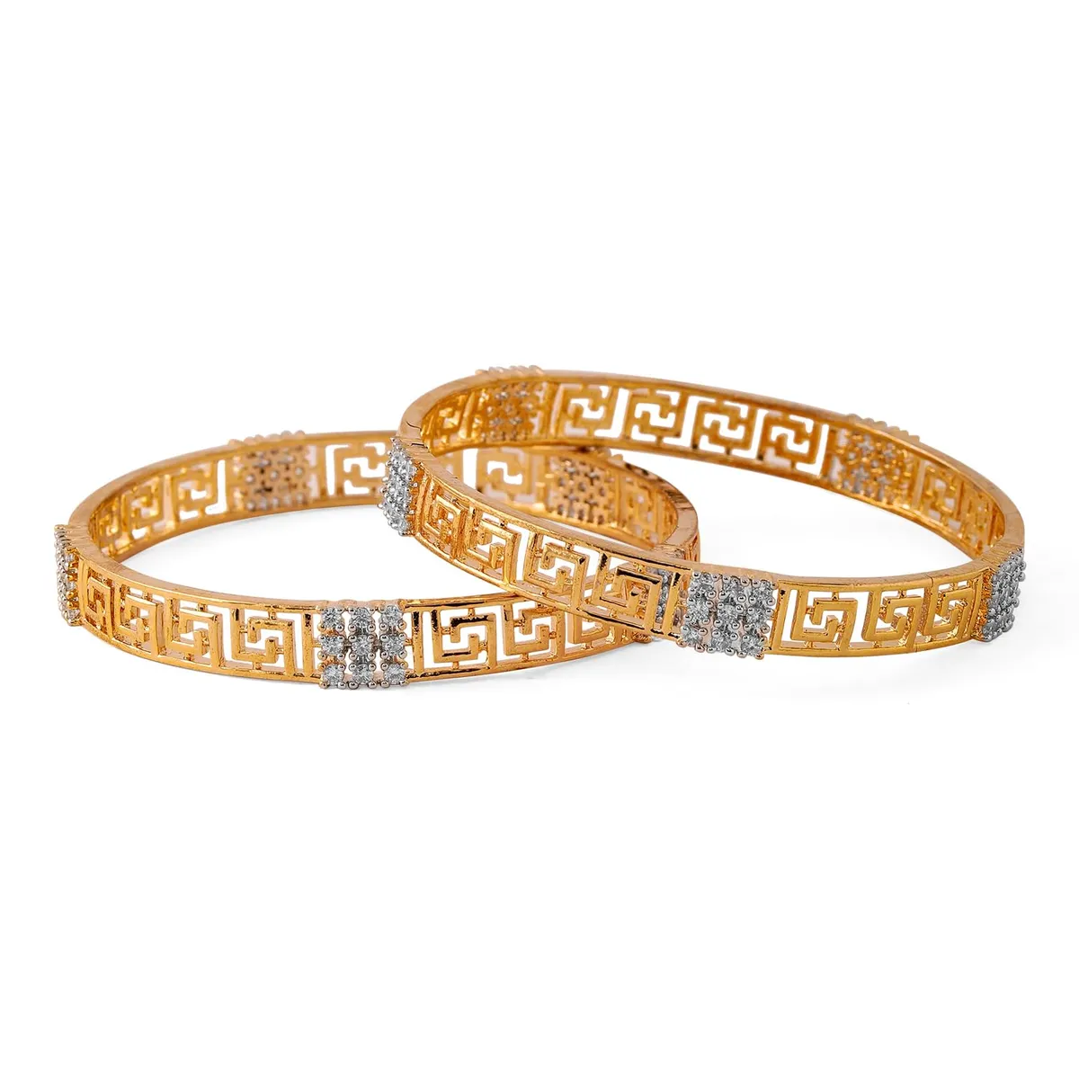 Rubans Set of 2, Rhodium-Plated Cubic Zirconia Studded Premium Handcrafted Bangles | Elegant Wedding & Festive Jewelry