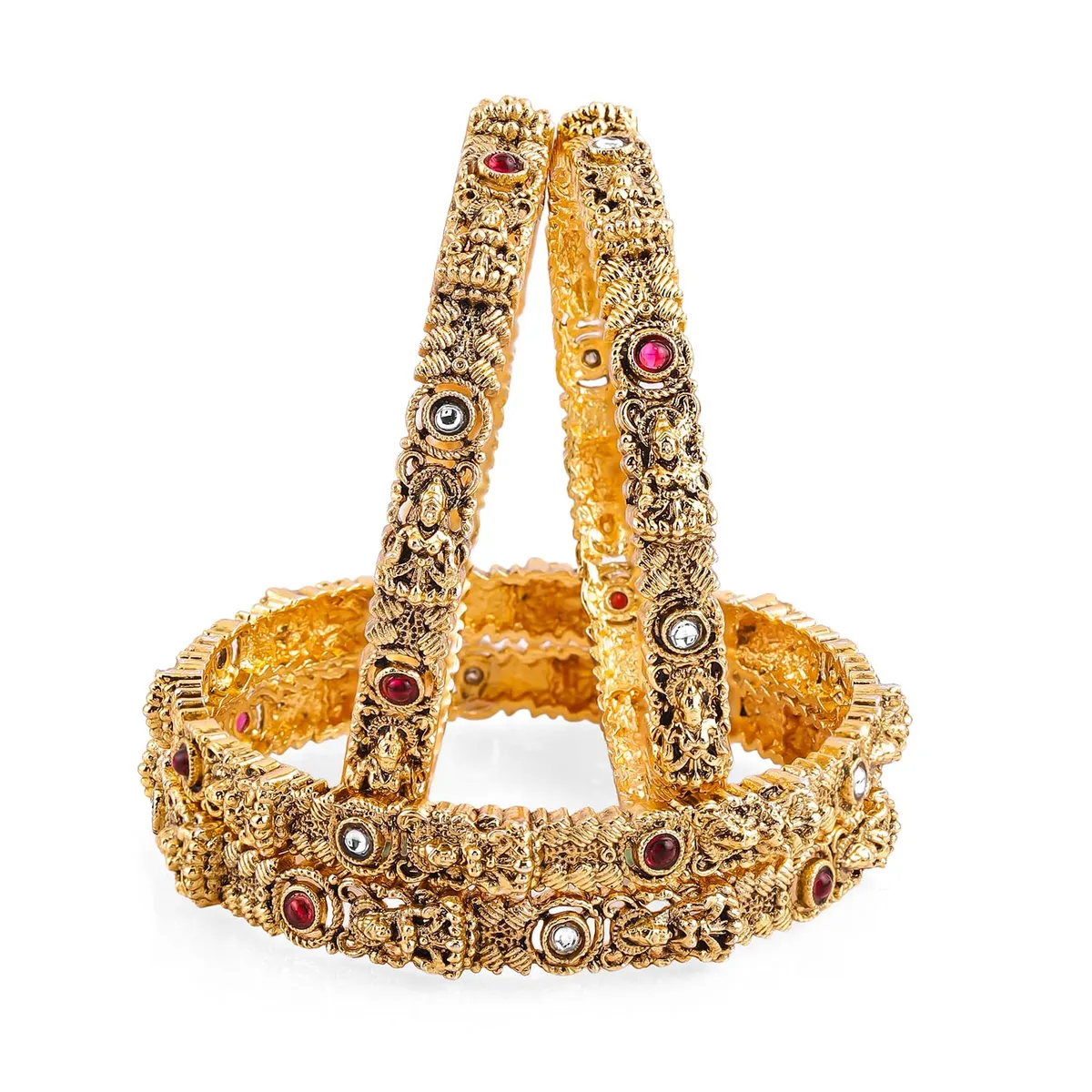 Rubans Gold Plated Temple AD Traditional Wedding Bangles Set for Women Gift