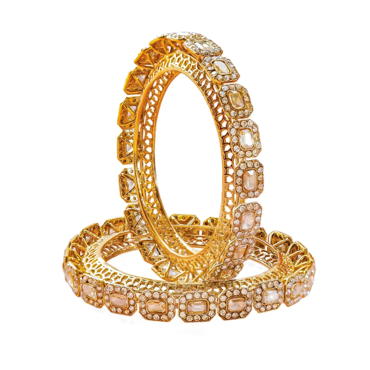 Rubans Gold Plated Champagne Zirconia Wedding Bangles Set for Women Stylish