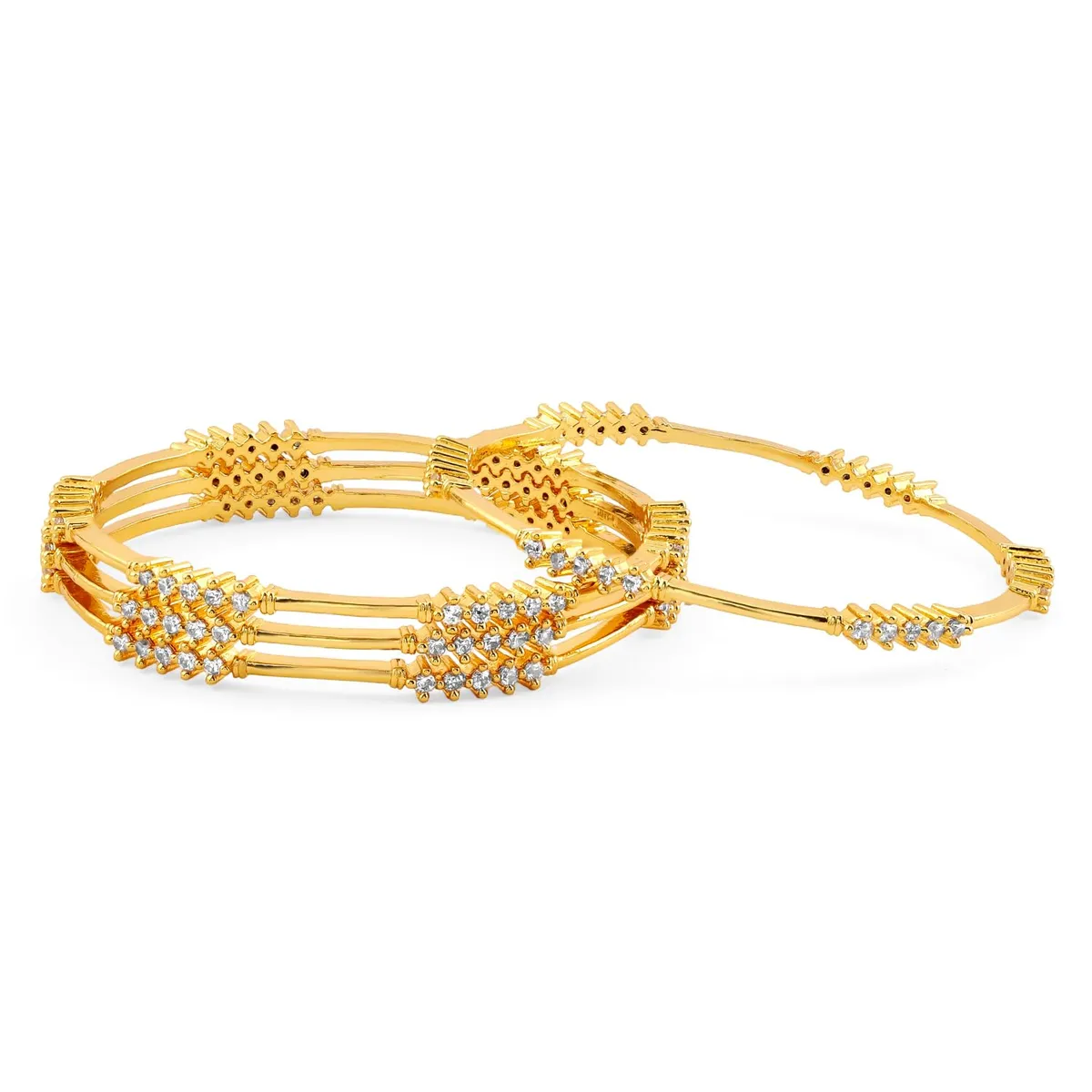 Rubans Set of 4, 22K Gold-Plated & Cubic Zirconia Studded Handcrafted Bangles | Elegant Wedding & Festive Jewelry