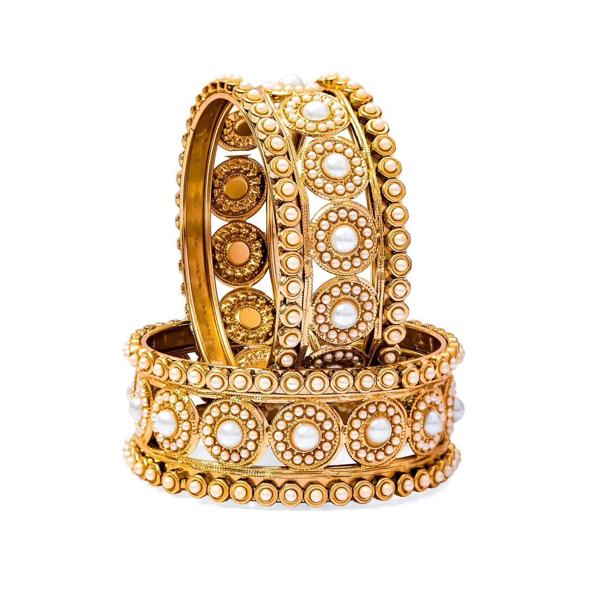 Rubans Gold Plated Designer Pearl Traditional Bridal Bangles Set For Women