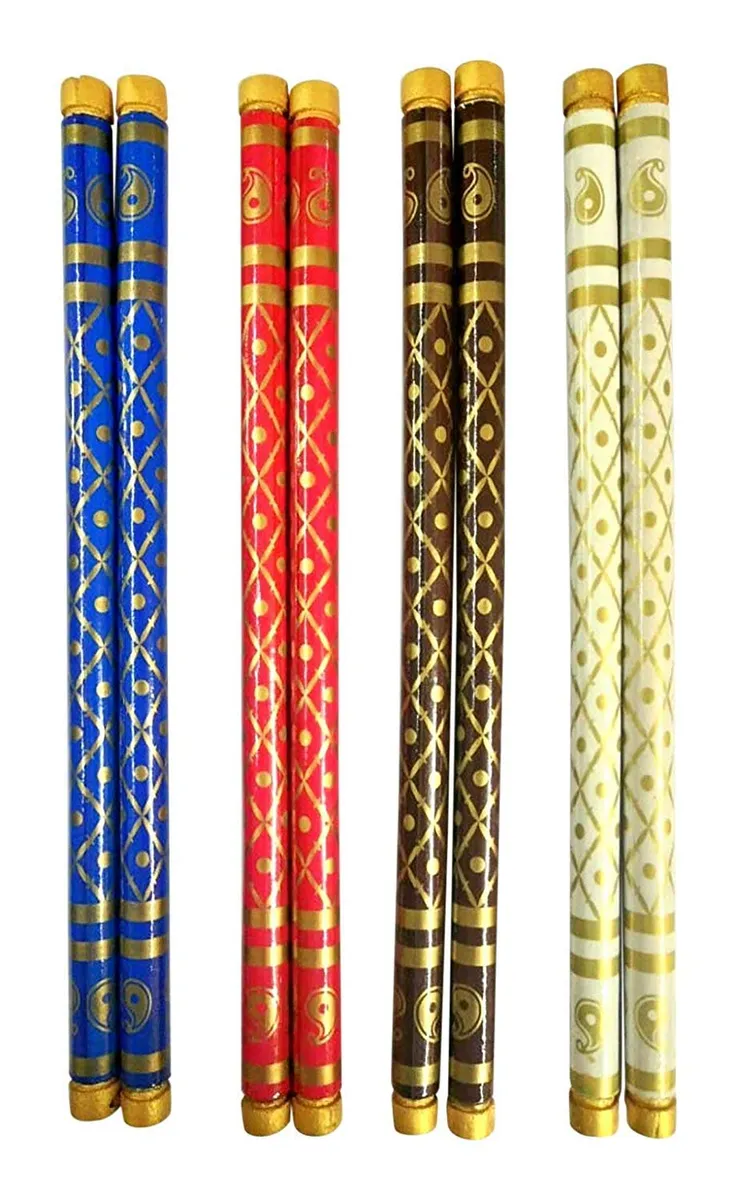 DMS RETAIL Multicolor Heavy Wooden Sankheda Dandiya Garba Sticks 14 Inches Big Size in Pair Pack of (2)