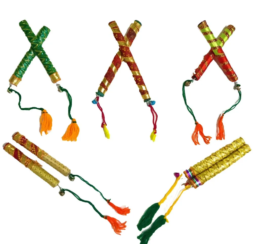 DMS RETAIL Multicolor Wooden Dandiya Sticks for Dance Garba Sticks Specially for Small Kids Or Pooja with Decorative Lace Small Size 5 Inches (Pack of 2 Pairs)