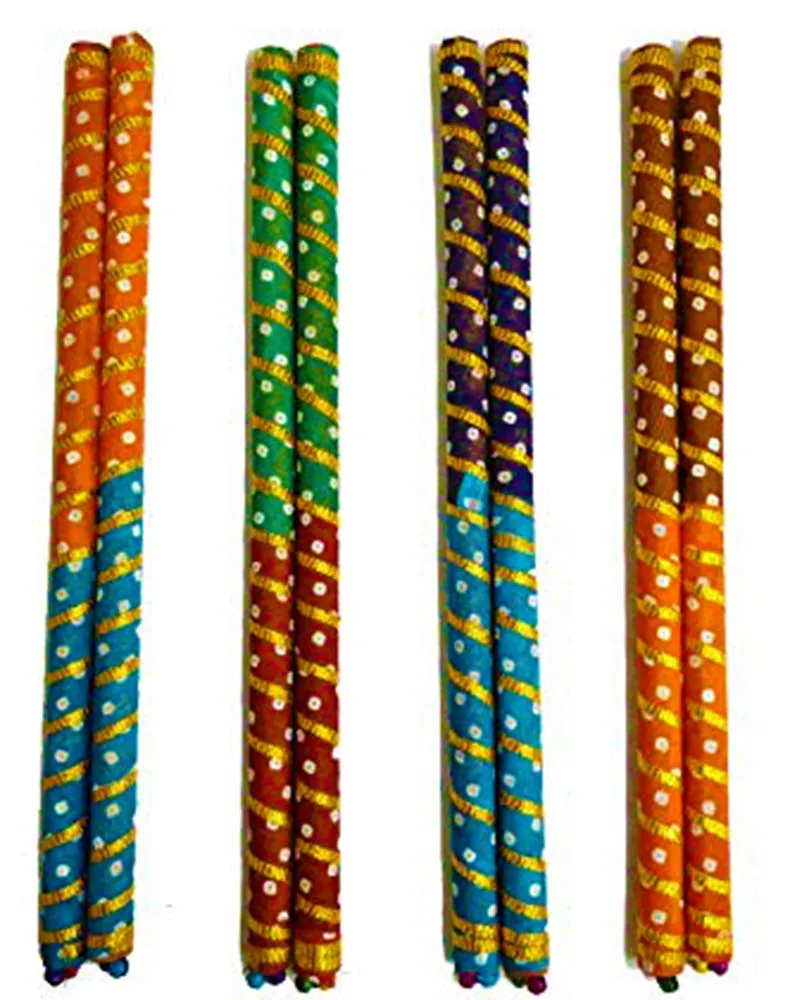 DMS RETAIL Multicolor Wooden Dandiya Sticks for Dance Garba Sticks for Navratri Celebration with Decorative Lace Large Size 14.4 Inches (Pack of 2 Dandiya Pair)