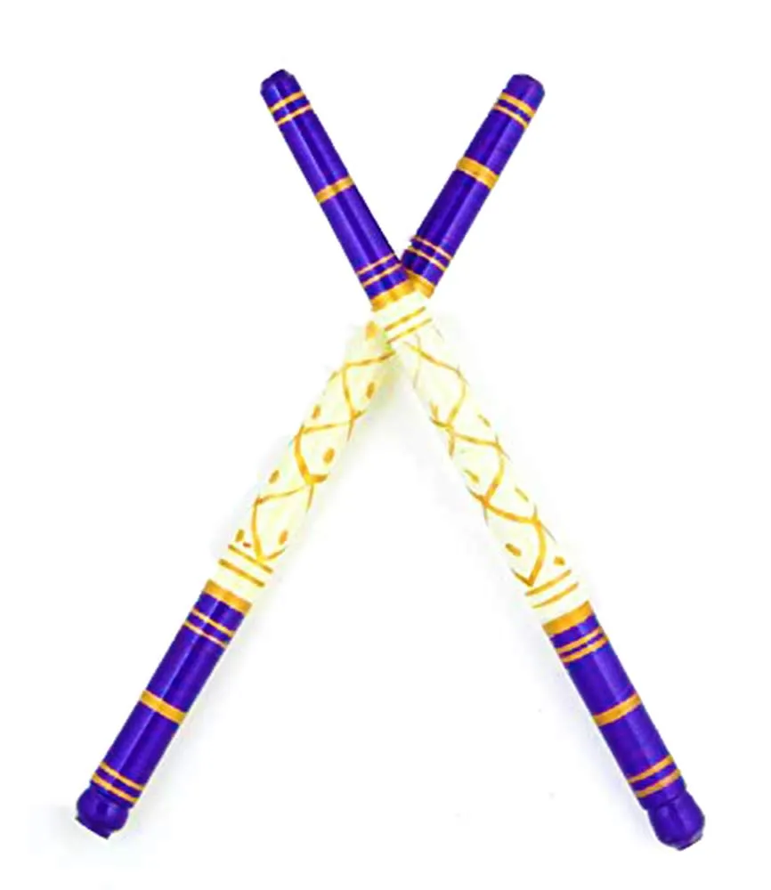 DMS RETAIL Multicolor Wooden Heavy Sankheda Dandiya Garba Sticks with Lace for Navratri Celebration 14 Inches Big Size in Pair Pack of (1)