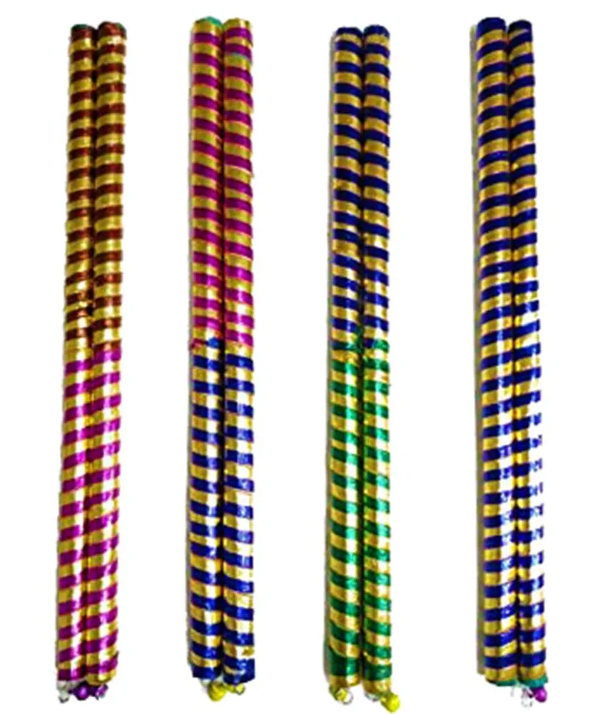 DMS RETAIL Multicolor Wooden Dandiya Sticks for Dance Garba Sticks for Navratri Celebration with Decorative Golden Lace Large Size 14.4 Inches (Pack of 1 Pair)