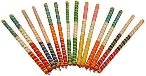 DMS RETAIL Multicolor Triranga Dandiya Garba Sticks with Lace for Navratri Celebration 14 Inches Big Size Pack of 12 Pair